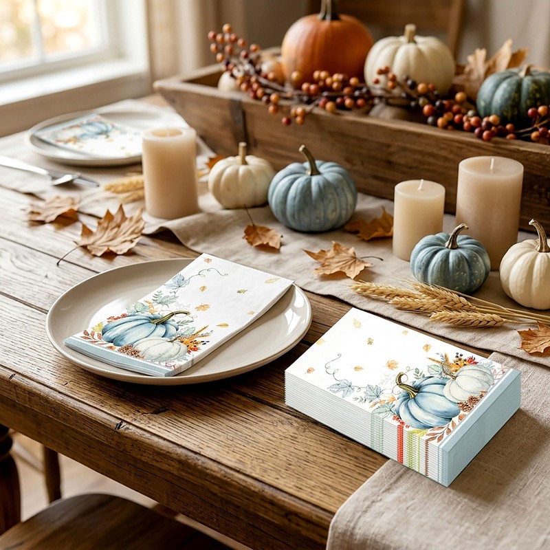 40 Pack Fall Disposable Paper Decorative Thanksgiving Leaf Pumpkin Napkins