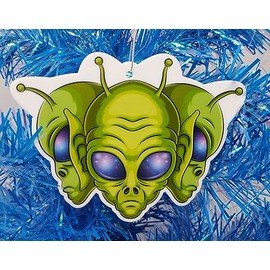 UFO Themed Alien 3 Headed Green Alien Christmas Ornament (A92)