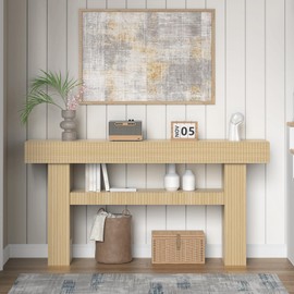 Bigbiglife 63" Fluted Console Table, Natural Oak