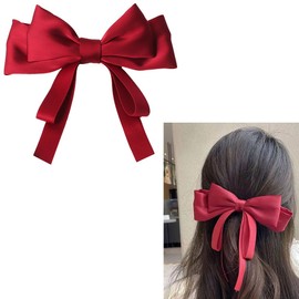 Red Bow Ribbon Hair Clip Bowknot Hair Clips for Women Girls Satin Bows Hair Barrette Hair Bow Ribbons Clips Bowknot Hair Accessories for Ponytails Christmas Ribbon Hair Clips