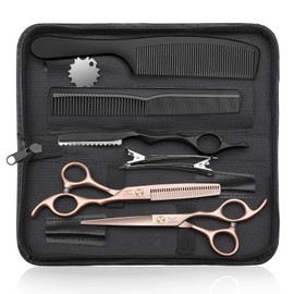 JASON Hairdressing Scissors Set Professional - Hair Scissors Set (Hair Cutting Scissors&Thinning Scissors) 6.5" Hair Scissors Hairdressing Scissors for Hairdresser/Beginner Hairdresser Set, Rose Gold