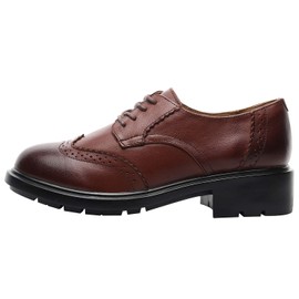 rismart Women's Round Toe Leather Brogue Oxfords Lace-Up Shoes 02363 (Brown, EU 38.5)