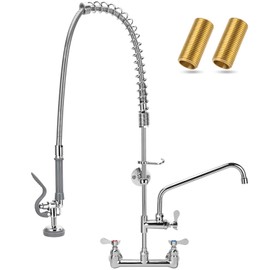 43" Height Commercial Faucet with Sprayer, Commercial Sink Faucet, 12 Inch Adjustable Center and 8" Add-on Swing Spout ，Wall Mount Kitchen Sink Faucet for Commercial Restaurant Industrial Kitchen.