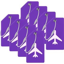 Zonon 8 Pack Silicone Luggage Tags for Travel Suitcases Luggage Name Tags Includes Name Cards with Partial Privacy Cover and Stainless Steel Loops for Backpacks Suitcase Bags(Purple)