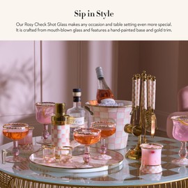 MACKENZIE-CHILDS Shot Glass, Cute Shot Glass for Drinking or Decor, 2 Ounces, Pink-and-White Rosy Check