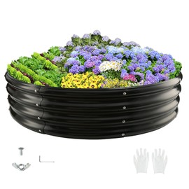 zbzbml Durable Round Galvanized Steel Raised Garden Bed for Planting,Round Galvanized Steel Fire Ring/Fir Pit for Outdoor- 5×5×1FT,0.8MM Thick(Black, 60 ins Diameter x 12 ins high)