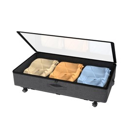 IUI Under Bed Storage with Wheels,50L Capacity Under Bed Storage with Clear Window,Versatile Under Bed Storage Containers for Clothes,Shoes,Books,Toys,Black-1Pack