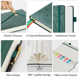 FOCUS DAY Hardcover Notebook Journal, B5 Lined Daily Journal College Ruled Notebook for Women Men, 320 Pages Large Writing Journal Notebook for School Work, Dark Green Leather Notebook, 7.1'' X 10''