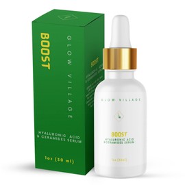 Glow Village Boost Hyaluronic Acid and Ceramides Serum | Oil-free, Vegan, Lightweight | Moisture boosting, Barrier protecting, ideal for Daily and Nightly use, for All Skin Types | 1 oz
