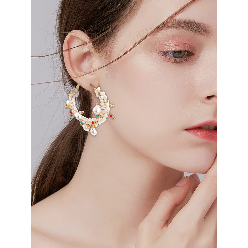 Stocking Stuffers Pearl Drop Earrings Bohemia Bead Pearl Hoop Earrings