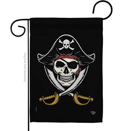 Ornament Collection Pirate Pirates Garden Flag Coastal Ship Skull Treasure Map Carribean Jolly Blackbeard Jack Small Decorative Gift Yard House Banner Double-Sided Made in USA 13 X 18.5
