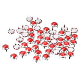 sourcing map 100 Pieces Rhinestone Rivet Refills 8mm Iridescent 4 Claw Nail Head Rivets Embellishments Decorative Rivets for DIY Leather Craft Clothes Bag Belt (Red)