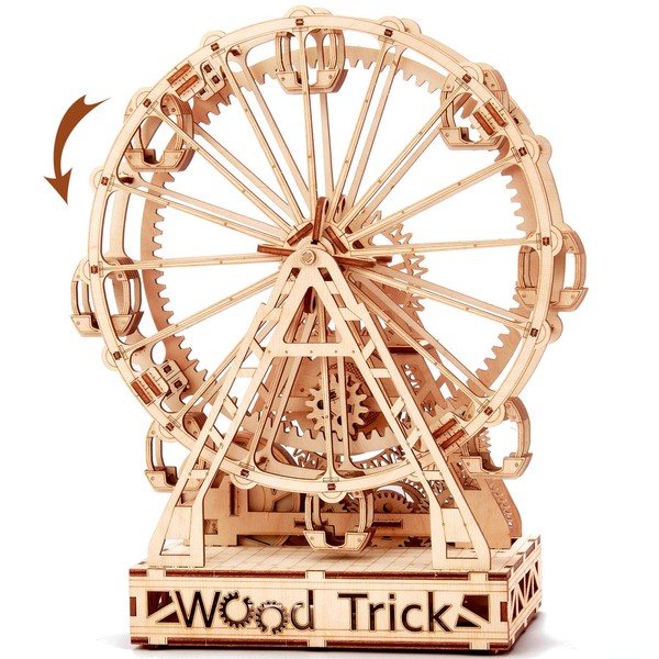 Wood Trick Ferris Wheel Rotating Mechanical Model - 3D Wooden Puzzles for Adults and Kids to Build - Engineering DIY Wooden Models for Adults to Build