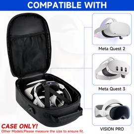 Carrying Case Compatible with Meta Quest 3/Oculus Quest 2/Quest Pro/Vision Pro,Travel Storage Bag Fits for Elite Version VR Gaming Headset,Touch Controllers and Accessories(Bag Only)