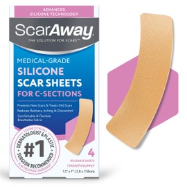 ScarAway Advanced Silicone Scar Sheets for C-Section, Reusable Strips (1.5” x 7”) for Hypertrophic and Keloid Scars from C-Section & Other Surgeries, 4 Sheets