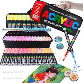 Marcadores de Pintura Acrílica, Mochila Regalo, Punta Suave 240 Colores con Sistema de Control de Tinta de Líquido Directo, Bolígrafo de Pintura de Grado Profesional para Varias Superficies