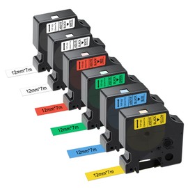 6 Pack Compatible with Dymo D1 Label Tape, 12mm x 7m for Dymo Labelmanager PNP/160/210D/280/350/420P/450D/500TS Label Printer, D1 45013 45016 45017 45018 45019
