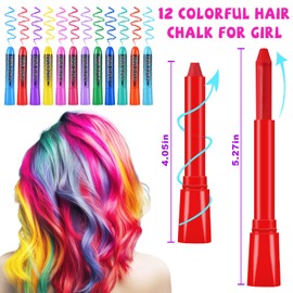 Hair Chalk, 12-Color Washable Hair Chalk for Girls Gifts, Dustless Hair Chalk for Dark Hair, Hair Dye Marker Gifts for Girls Kids Age 5 6 7 8 9 10 11 12 13 Years Old for Christmas Birthday