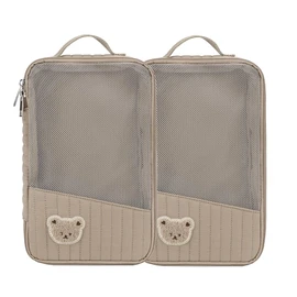 MOMIGO Baby Diaper Bag Organizer Pouches - 2 Pack Waterproof Pod Hanging Diaper Bag Cute Rabbit Bear Mesh Bag Reusable, Washable or Baby Cloth Diapers (Brown)