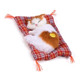 Zerodis Adorable Sleeping Cat with Soft Mat Bed and Simulated Sound, Stuffed Plush Toys Most Popular for Preschool Boys and Girls(Yellow + White)