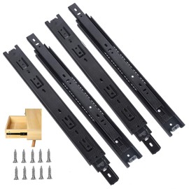 KINJOEK 4 PCS 16 Inch Full Extension Ball Bearing Drawer Slides Heavy Duty Side Mount Cabinet Rails Tool Box, Keyboard Glides Rails Rack, Black
