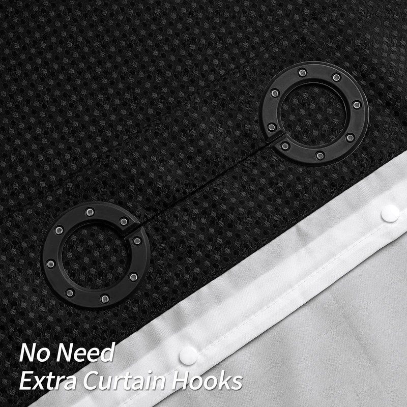 MitoVilla No Hooks Needed Black Waffle Shower Curtain Set with