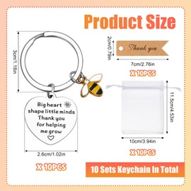 Partideal 10 Sets Thank You Keychain Gifts Leaving Gifts Teacher Gifts with 10 Pcs Organza Bags and Thank You Cards Appreciation Gifts for Teacher Big Hearts Shape Little Minds Gift