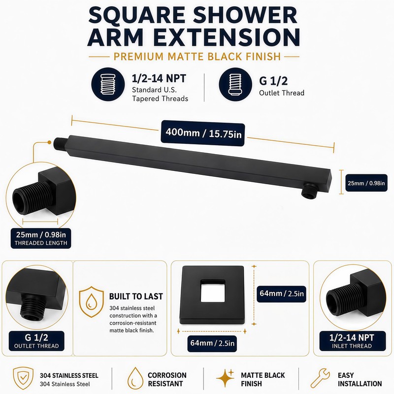 16 Inch Shower Head Extension Arm, Shower Head Extender with