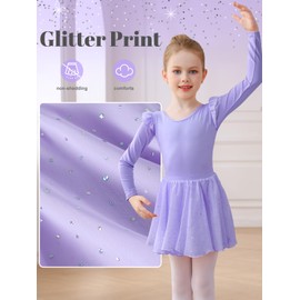 Comfyouth Ballet Clothing Girls Long Sleeve Ballerina Leotard with Removable Skirt Glitter Ballet Dress Dance Dress Kids Ballet Jersey 2-11 Years, purple