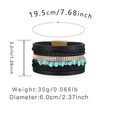 OutstandLong Women Turquoise Multi-Layer Leather Wrap Bracelet Stackable Wristband Braided Cuff Handmade Bangle Bracelet