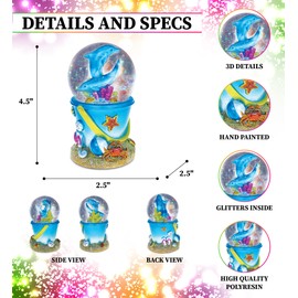 COTA Global Dolphin Sand Bucket Snow Globe - Water Globe Figurine with Sparkling Glitter, Collectible Novelty Ornament for Home Decor, for Birthdays, Christmas, and Valentine's - 65mm
