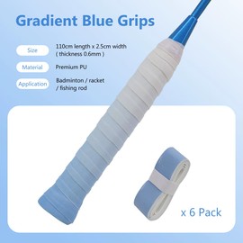 Reelau Tennis Racket Grip Tape [6 Pack], Gradient Color Non-Slip Grip Tape for Badminton Tennis Rackets, Precut/Soft Feel/Anti-Peeling/Long Lasting Racket Tape for Tennis (Blue Gradient)