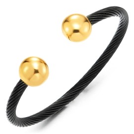 COOLSTEELANDBEYOND Elastic Adjustable Stainless Steel Magnetic Bracelet for Men Women Twisted Steel Cable Bangle Polished, Stainless Steel, Non-applicable