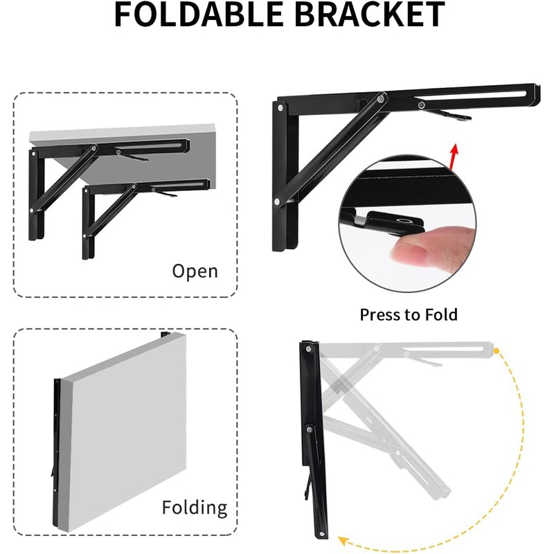 YUMORE 16 Inch Folding Shelf Brackets, Heavy Duty Collapsible Shelf