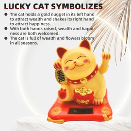 KOXXUD Lucky Cat Waving Arm Set, Vivid and Lovely Chinese Cat, Solar Fortune Cat Statue Decorations for Decorating Front Desk, Car, Business Openings, 2.95IN, Yellow, 1PCS