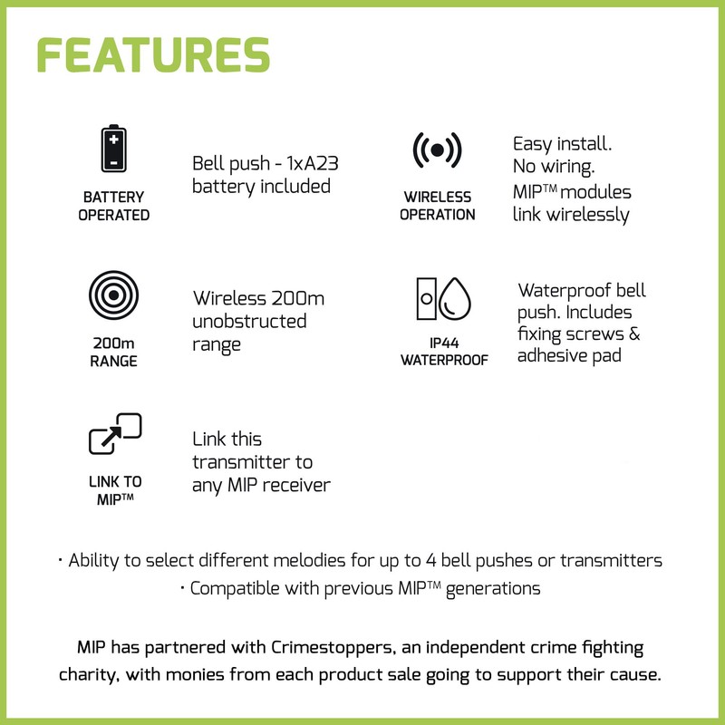 LLOYTRON MIP System 3 Doorbell Accessory - Wireless Bell Push