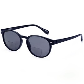 Madison Avenue Gafas de sol redondas de lectura bifocales para mujeres y hombres, bisagra de resorte, protección UV, Negro, M
