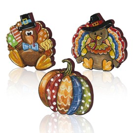 Smile 3 Pcs Wooden Blocks Pumpkin Turkey Signs, Thanksgiving Decor Indoor, Table Tiered Tray Kitchen Decorations