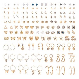 Earring Sets for Women Hypoallergenic Assorted Multiple Stud Earrings Set Cute Star Moon Heart Ball Faux Pearl Small Butterfly Jewelry Graduation Gifts (Style-01)