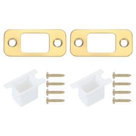 MECCANIXITY Door Deadbolt Strike Plates Stainless Steel Round Strike Door Locks Latch Strike Plate for Exterior Door Reinforce Security Gold Pack of 2