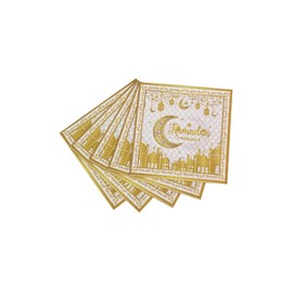 AYAROS 24-Pack Ramadan Kareem Eid Mubarak Disposable Napkins, Arabic Letter Design Themed Paper Napkins for Eid Al-Fitr Party Decorations, 6.5"x6.5" (Folded), 13"x13" (Unfolded), 2-Ply, Gold, Paper