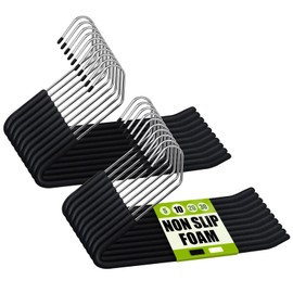 Spring Fever Open Ended Non Slip Sponge Padded Pants Hangers - Chrome Plating Foam Heavy Duty Space Saving Black 20