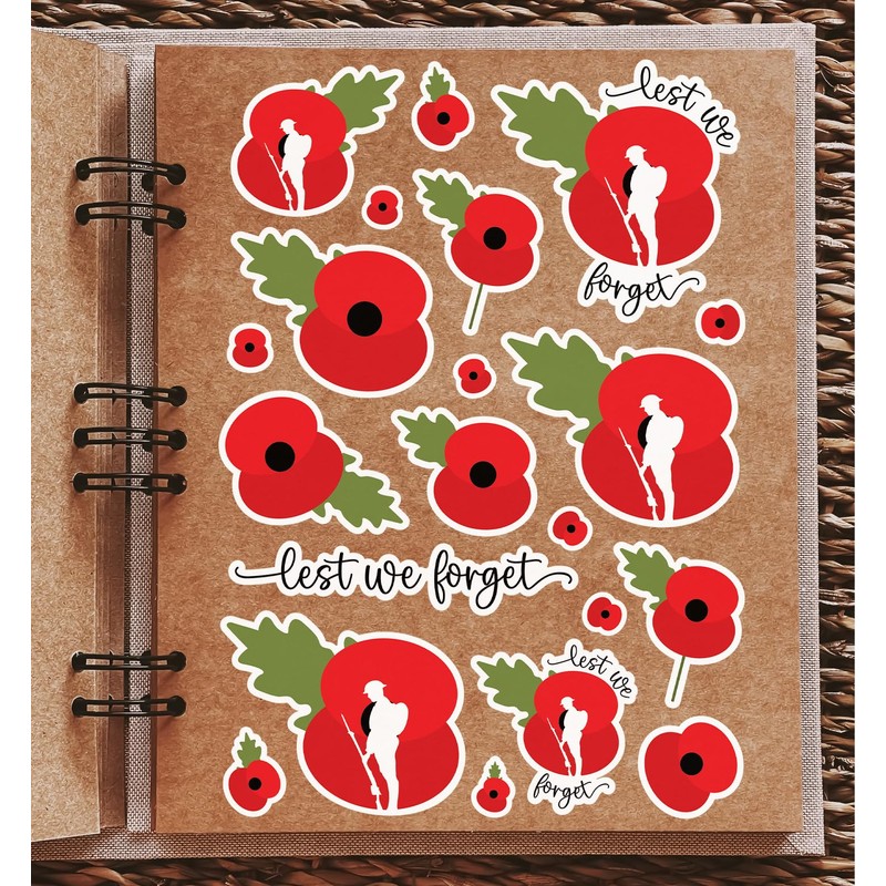 A4 Sticker Sheet Lest We Forget Vinyl Stickers - Remembrance