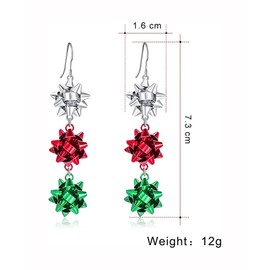 Christmas Bows Flower Dangle Hook Earrings Red Green White Colors Threader Tassel Chandelier Earrings Drop Hoops Studs Xmas Jewelry Gifts for Women Girls BFF