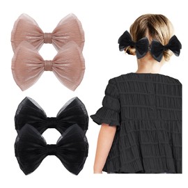 YanJie Hair Clips for Girls Hair Bows Tulle Clips Baby Bows Black Bows Hair Accessories for Girls Champagne Lace Bows Barrettes for Toddlers and Teens