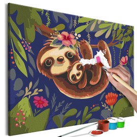 murando - Paint by Numbers Sloths on the Tree Animal Nature Leaves Flowers 60 x 40 cm Painting Set with Wooden Frame on Canvas for Adults Children Painting Hand-Painted Kit DIY Gift Decoration