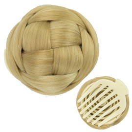 IMISSU Braided Chignon Dancer Hair Donut Hairpieces Scrunchie Claws Hair Bun Updo for Wedding Party (M3 Ash Blonde)