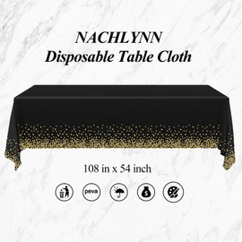 NACHLYNN Pack of 6 Disposable Tablecloth, 137 x 274 cm, Gold and Black, Rectangular Table Cover, Waterproof Garden Tablecloth for Festivals, Party, Weddings, Bridal Showers, Birthday Decorations