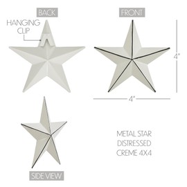 VHC Brands Patriotic Metal Star Distressed 4x4, Independence Day Decor, Decorative Wall Hanging, Rustic Farmhouse Decorations, Creme, Black