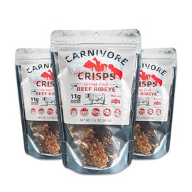Carnivore Crisps, Grass Fed and Finished Beef Ribeye, Beef Crisps, High Protein, Keto & Carnivore Diet Approved, Gluten-Free, No Hormones, 1.5 oz (Pack of 3)